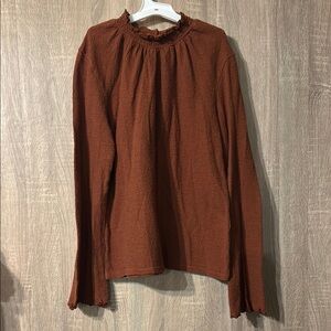 Madewell Rust Brown Ruffled Long Sleeve Blouse Size Small
